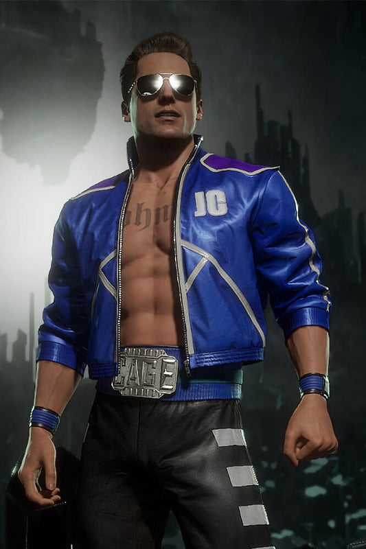 Mortal Kombat II Johnny Cage Cropped Blue Leather Jacket