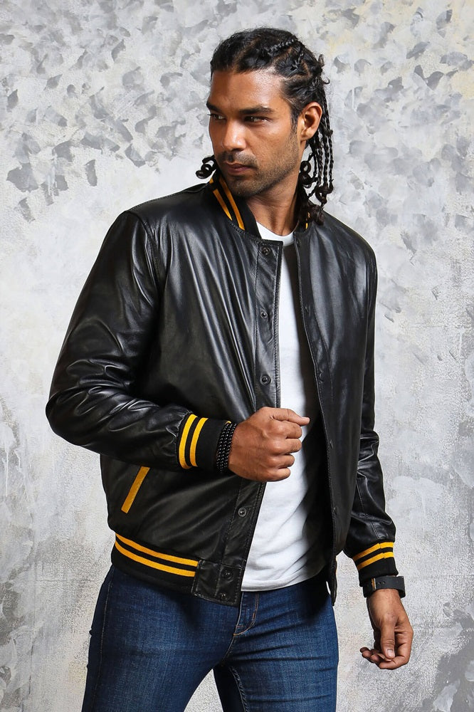 Black And Yellow Bomber Jacket