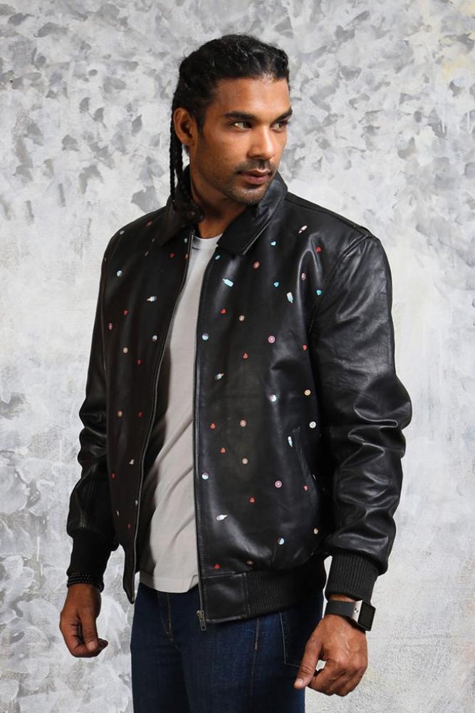 Black Bomber Leather Jacket Mens