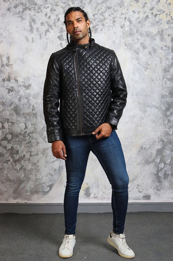 Black Diamond Quilted Leather Jacket