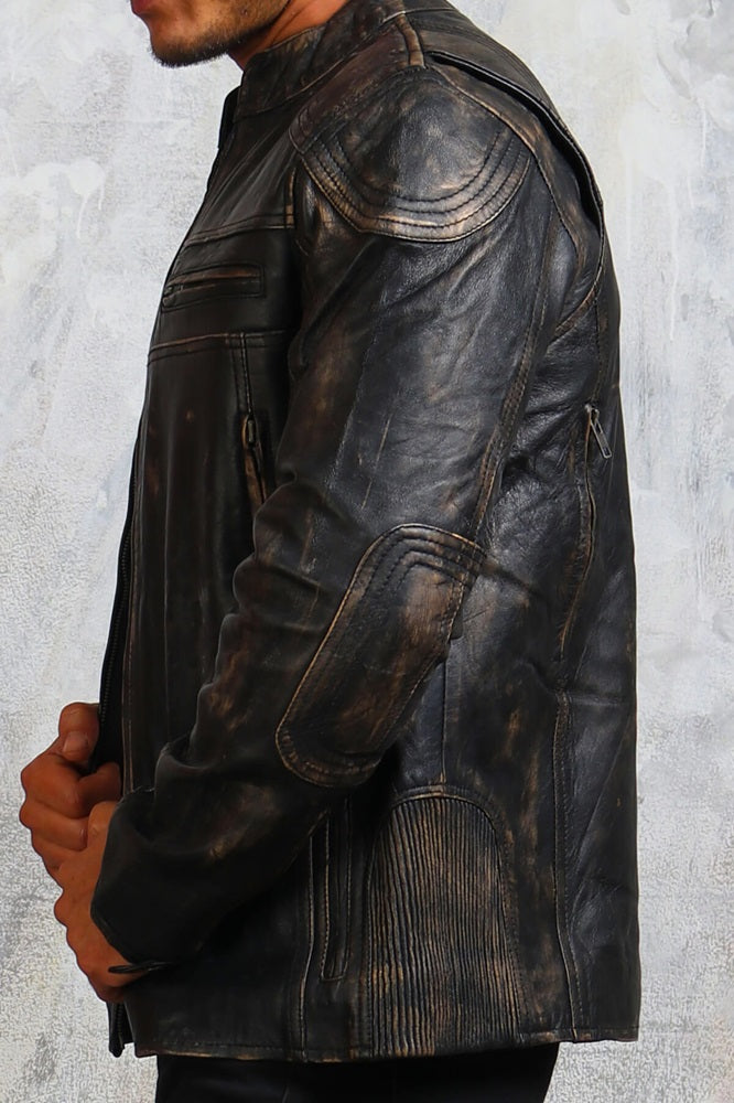 Black Distressed Biker Leather Jacket