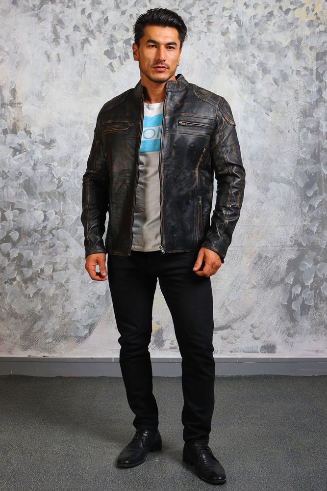 Black Distressed Leather Jacket Mens