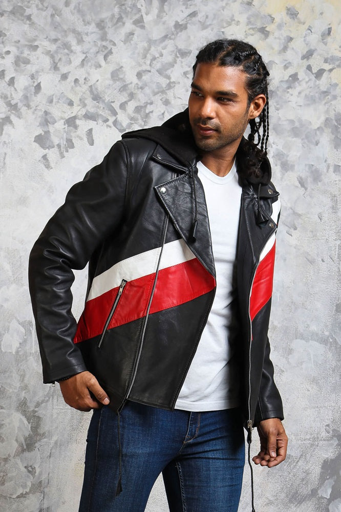 Black Leather Jacket With Hood