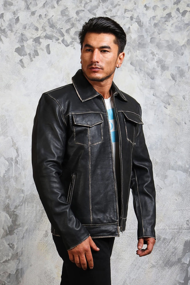 Black Leather Trucker Jacket Mens