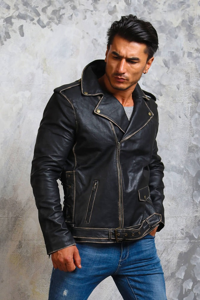 Black Motorcycle Leather Jacket For Mens