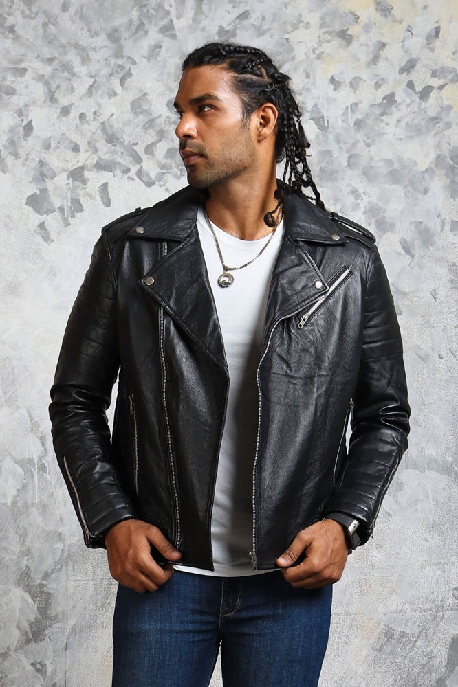 Black Motorcycle Leather Jacket Mens