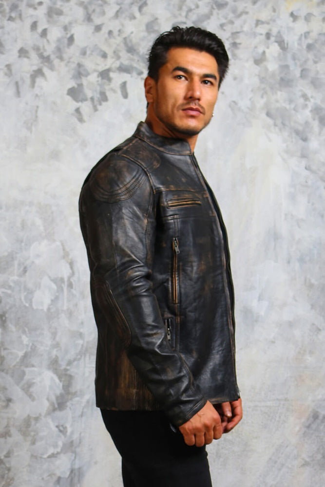 Black Vintage Leather Jacket Mens