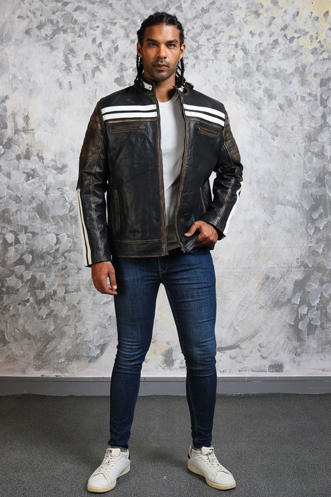 Black White Striped Jacket Leather