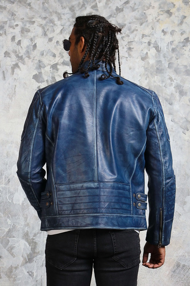 Blue Motorcycle Jacket Mens Fashion
