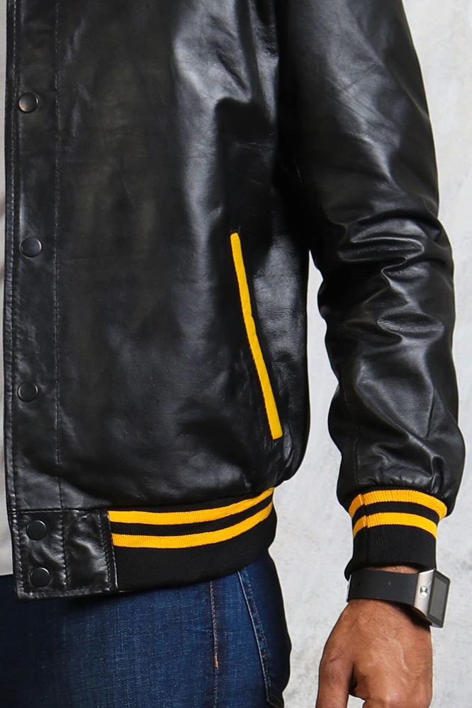 Bomber Black Jacket Yellow Stripes