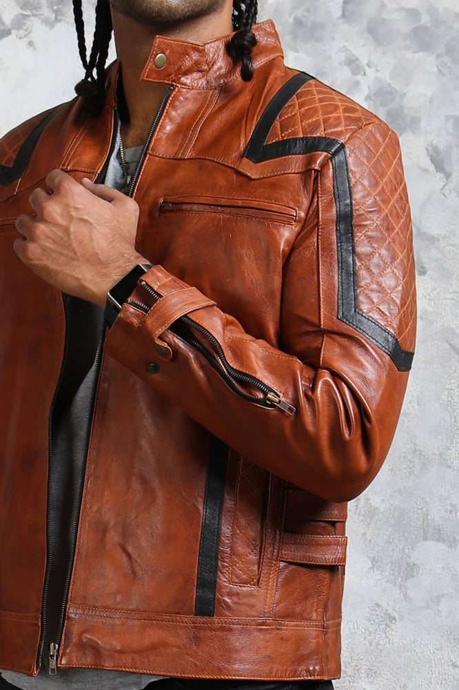 Brown Biker Leather Jacket Mens