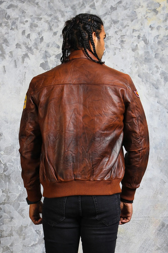 Brown Bomber Leather Jacket Collar