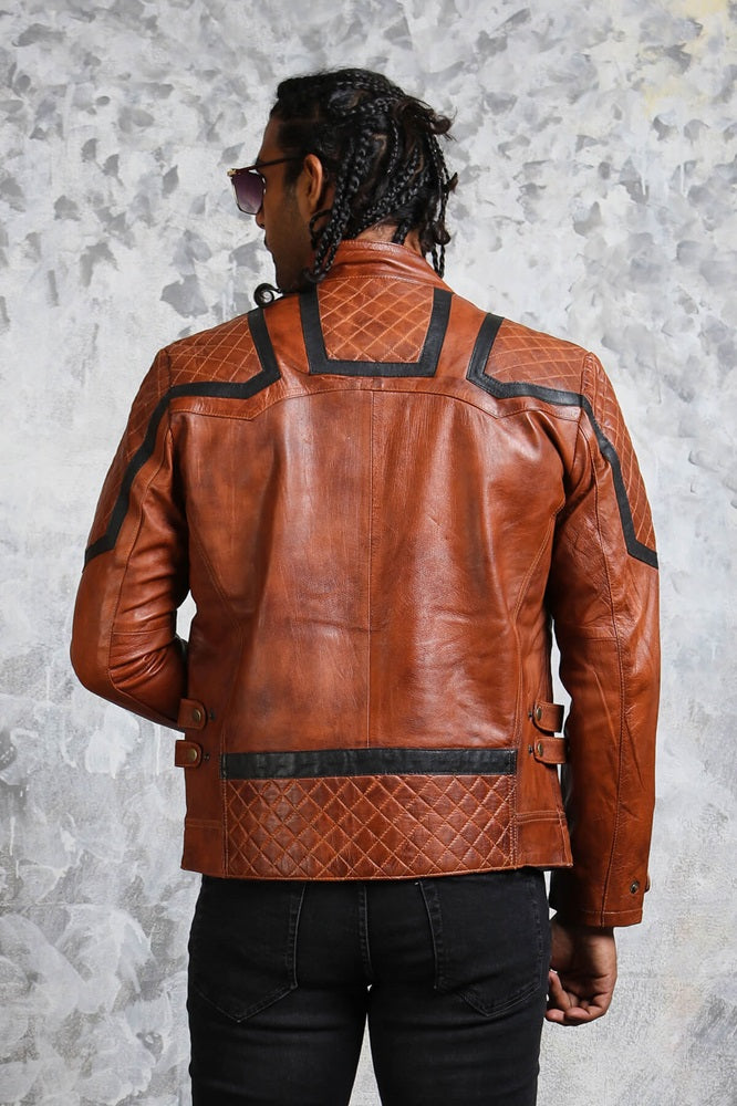 Brown Leather Biker Jacket Mens