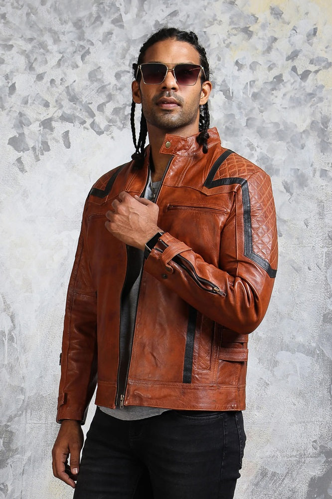 Brown Leather Moto Jacket Mens