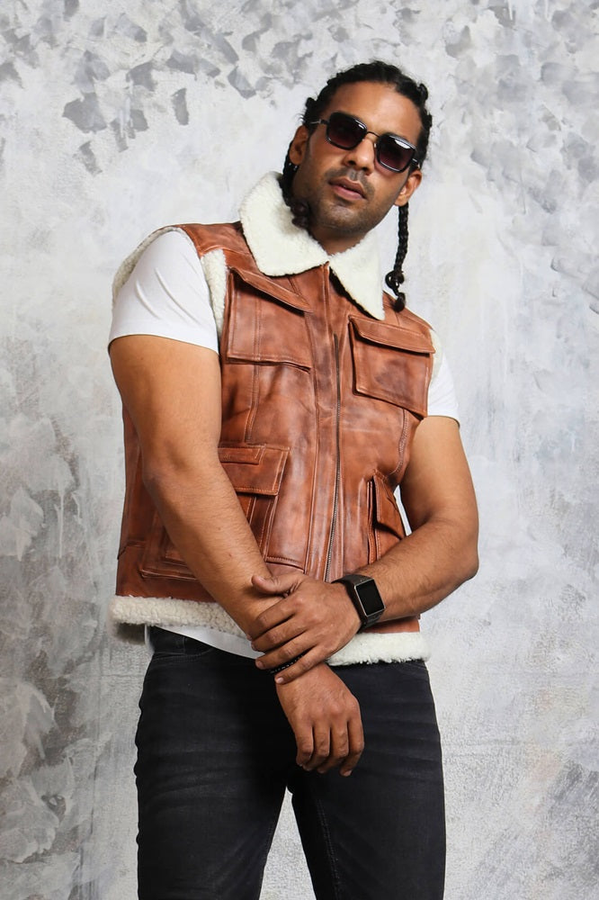 Brown Leather Vest Mens Biker