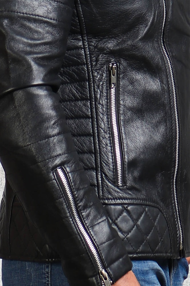 Diamond Quilted Leather Jacket Biker