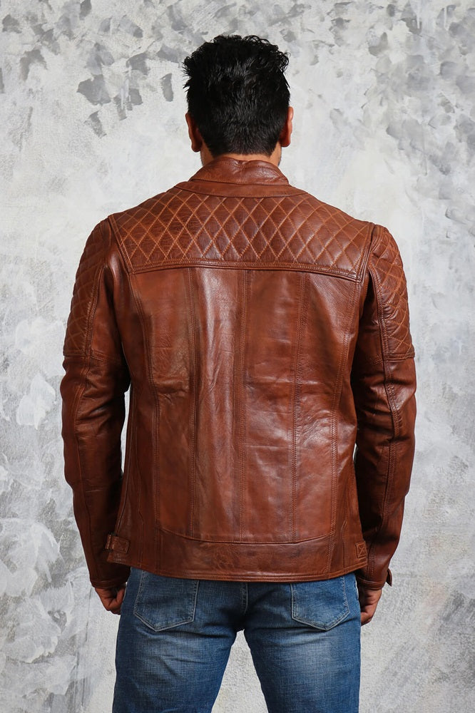 Diamond Quilted Leather Jacket For Mens