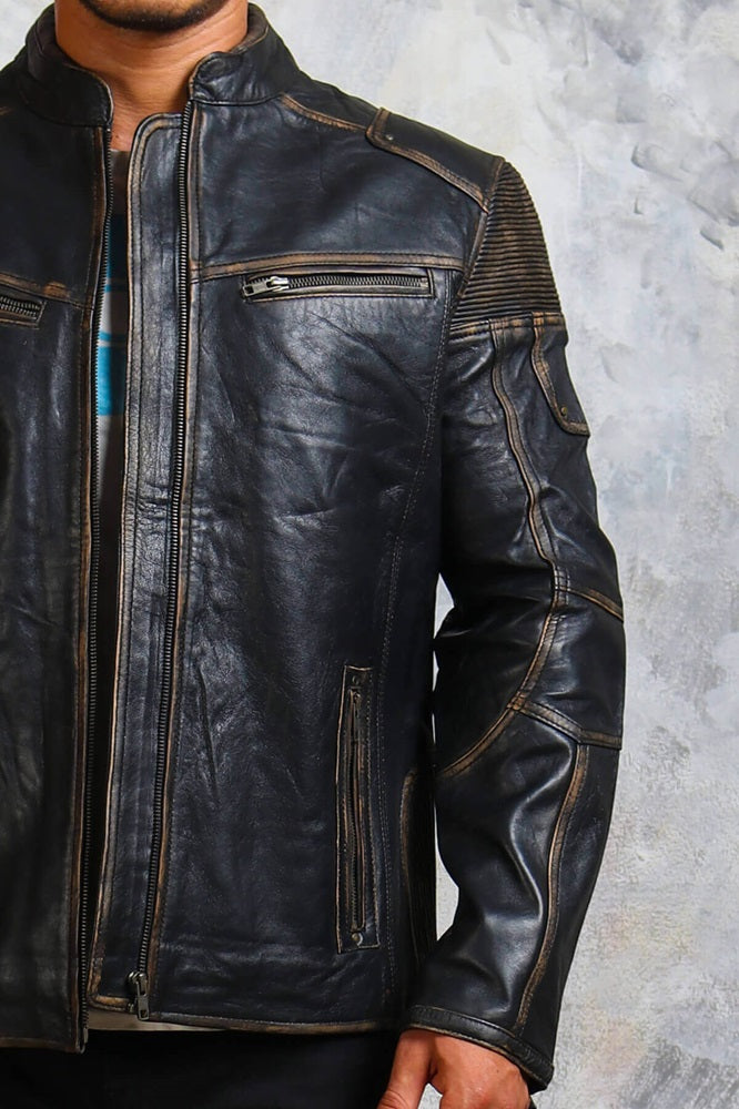 Distressed Black Leather Jacket Mens