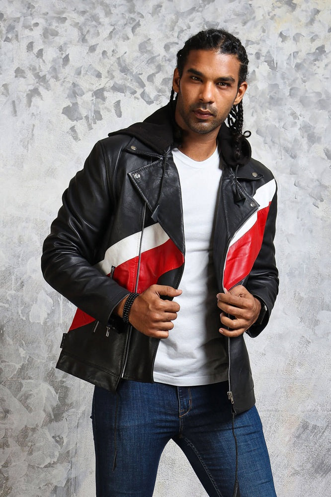 Hooded Leather Jacket Mens Biker