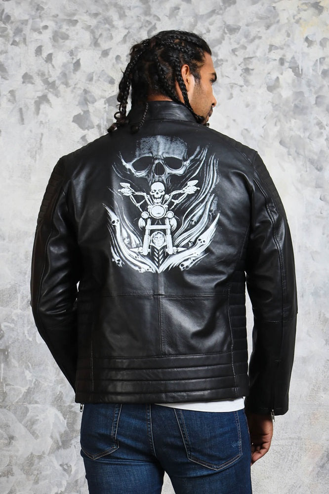Men Skull Black Biker Leather Jacket