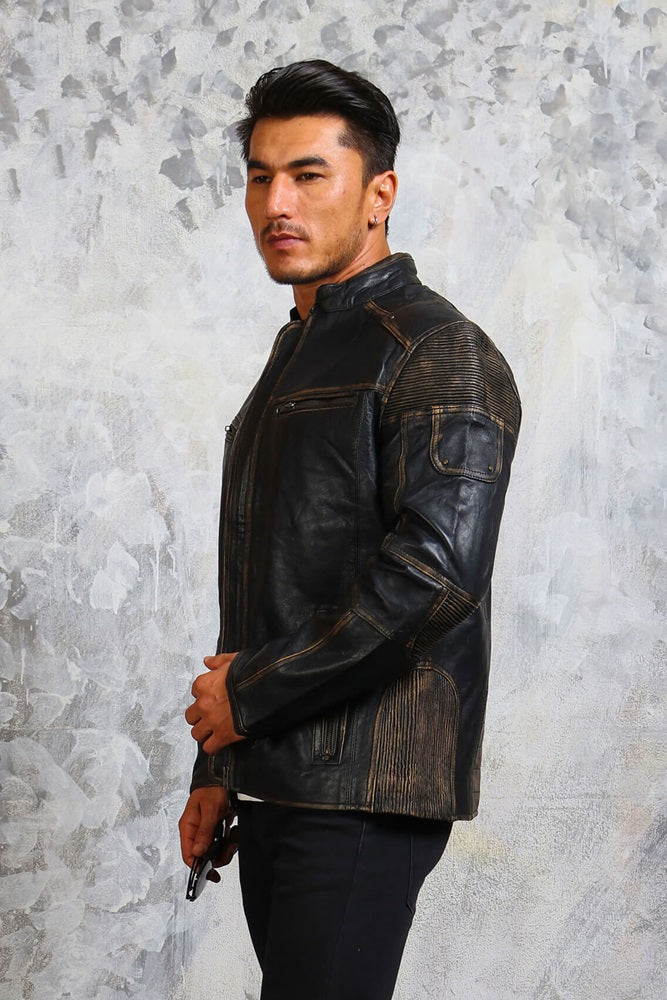 Mens Biker Black Leather Jacket