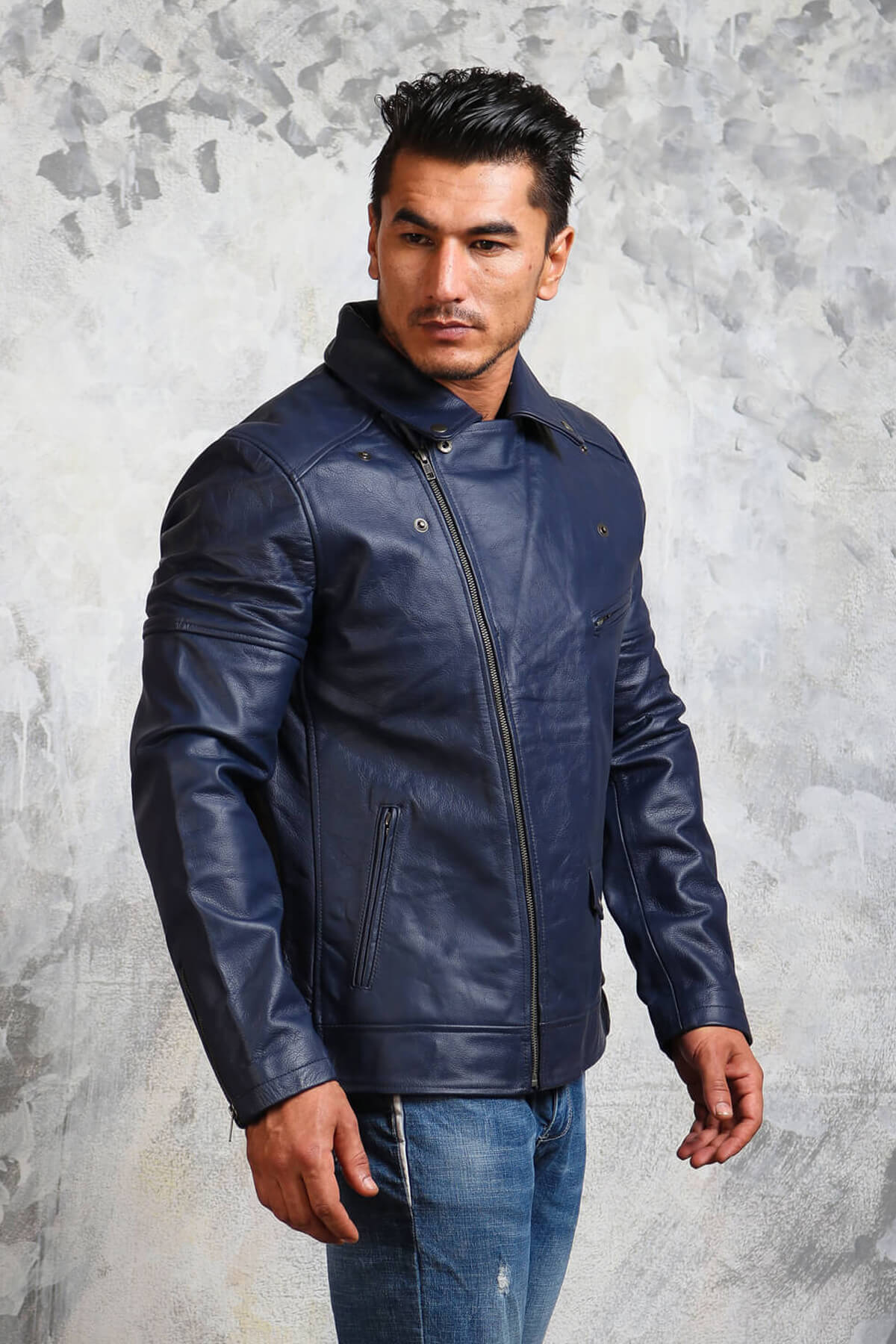 Mens Biker Blue Leather Jacket For Men