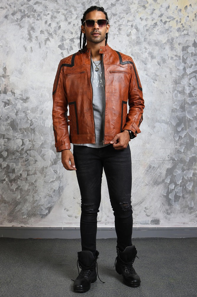 Mens Biker Brown Leather Jacket