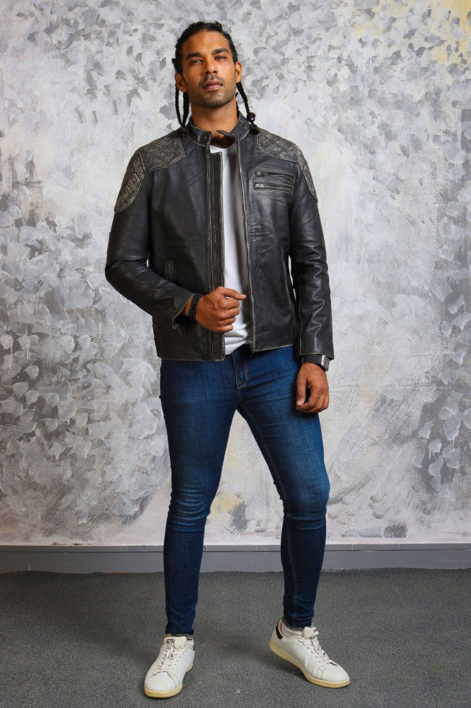 Mens Biker Distressed Skull Jacket
