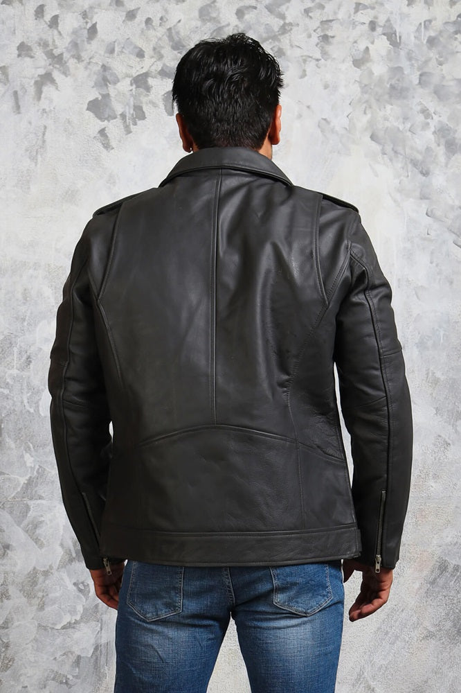Mens Biker Grey Leather Jacket For Bikers