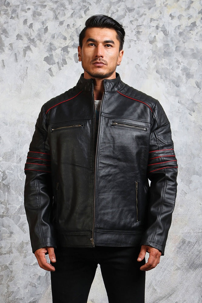 Mens Biker Leather Jacket Black