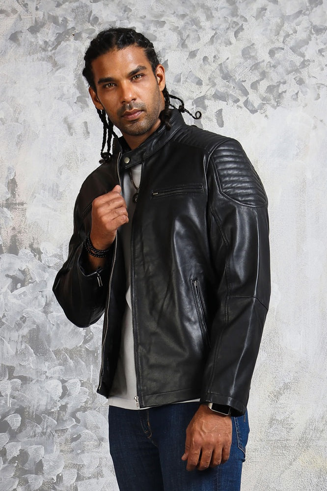 Mens Biker Skull Leather Jacket Padded