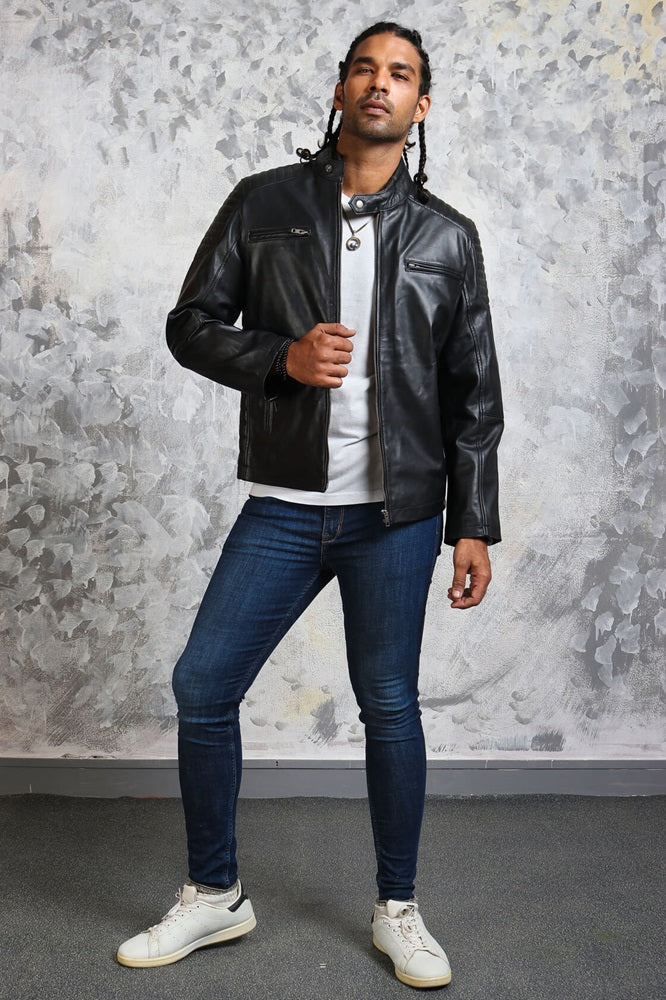 Mens Biker Skull Leather Jacket