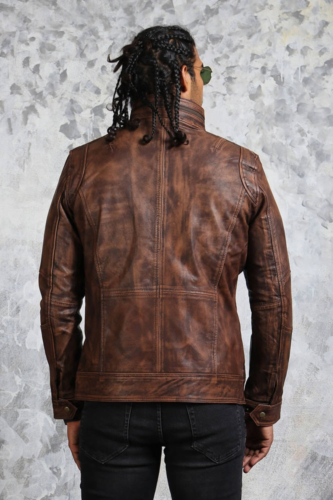 Mens Biker Vintage Leather Jacket Retro
