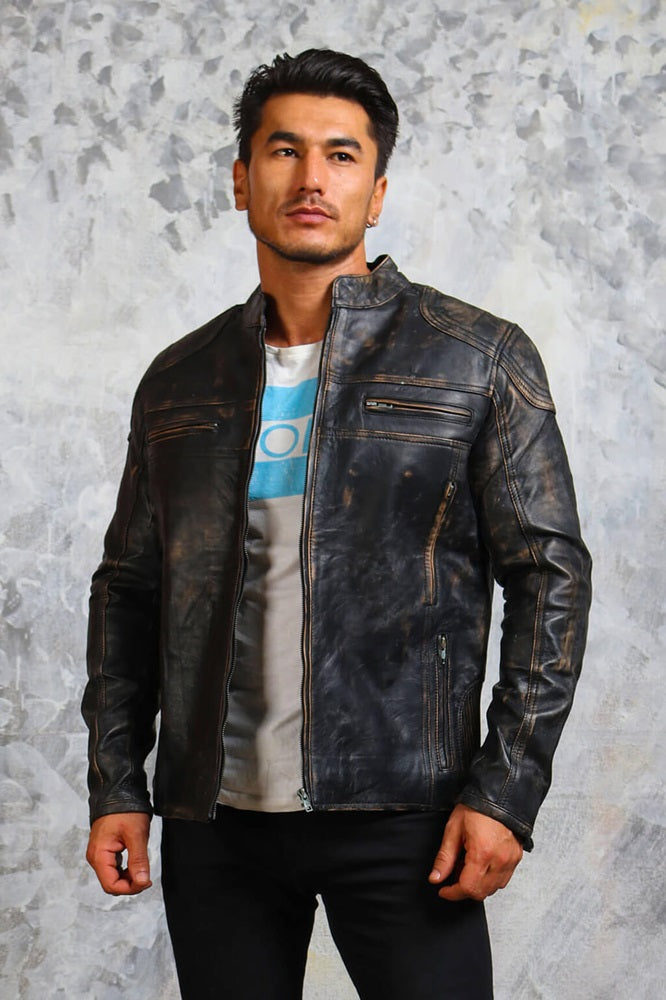 Mens Biker Vintage Leather Jacket