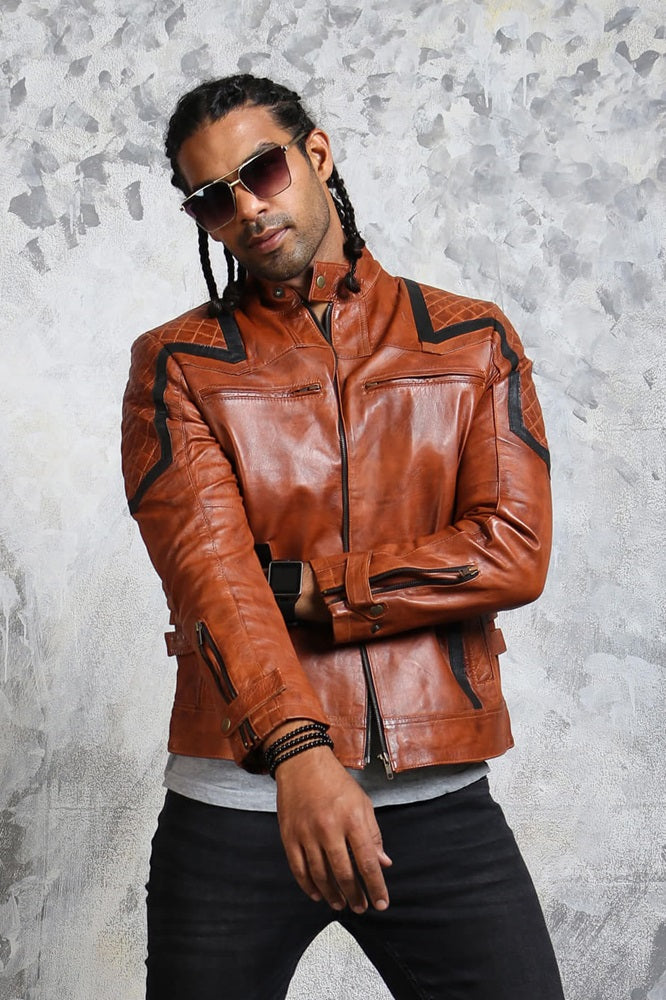 Mens Brown Leather Biker Jacket