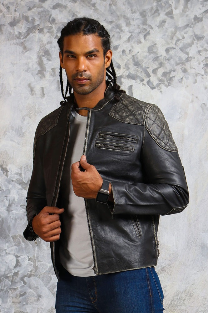 Mens Distressed Leather Skull Jacket