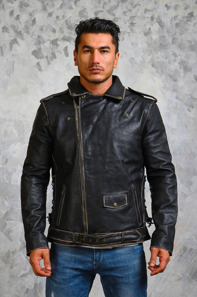 Mens Distressed Motorcycle Leather Jacket