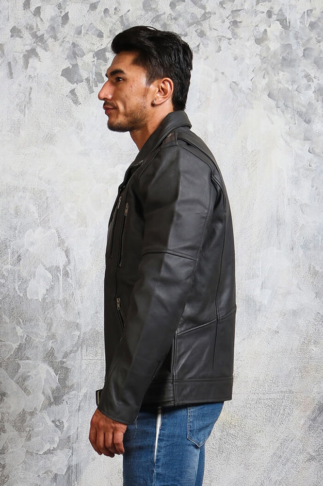 Mens Grey Leather Jacket With Belt