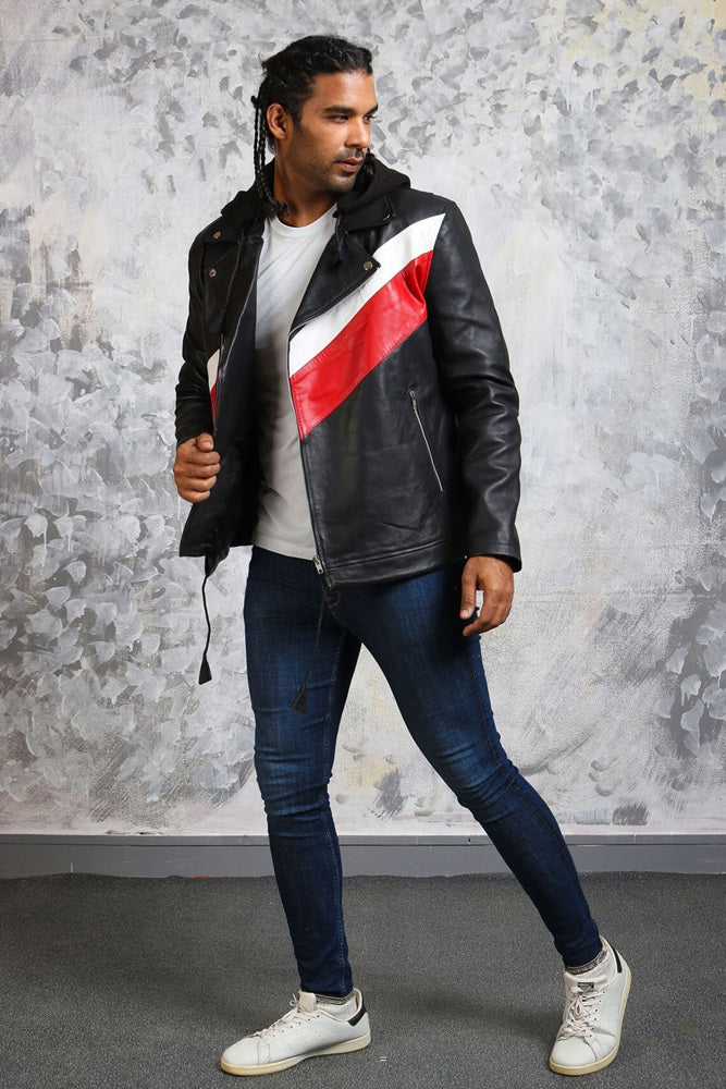 Mens Leather Jacket With Hoodie