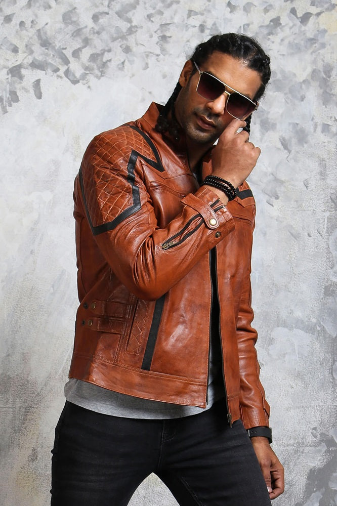 Mens Moto Jacket Brown Leather
