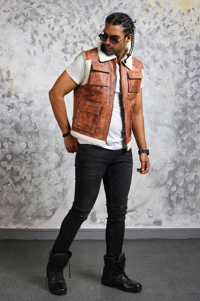 Mens Motorcycle Vest Fur Lining
