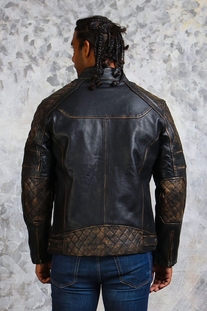 Mens Padded Leather Motorcycle Jacket