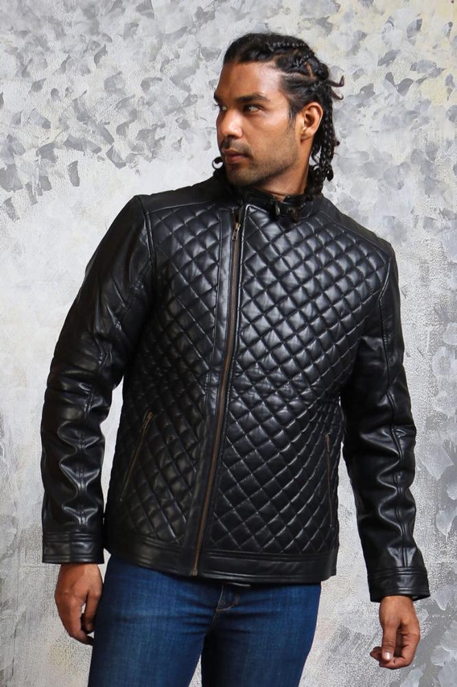 Mens Quilted Jacket Real Leather
