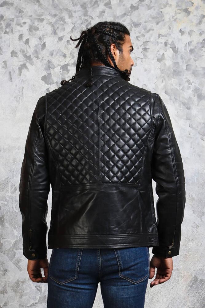Mens Quilted Leather Jacket Black