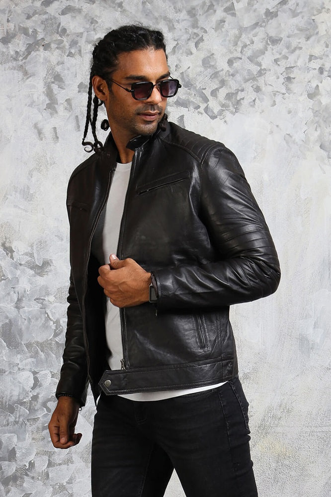 Mens Rebel Biker Black Leather Jacket