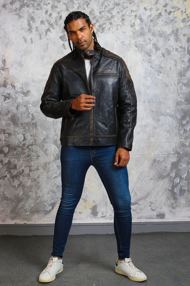Mens Vintage Biker Leather Jacket
