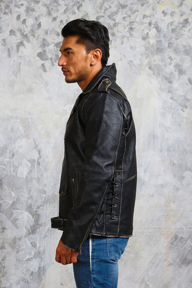 Motorcycle Black Leather Jacket Mens
