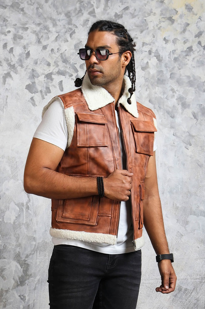 Motorcycle Vest Mens Brown Leather