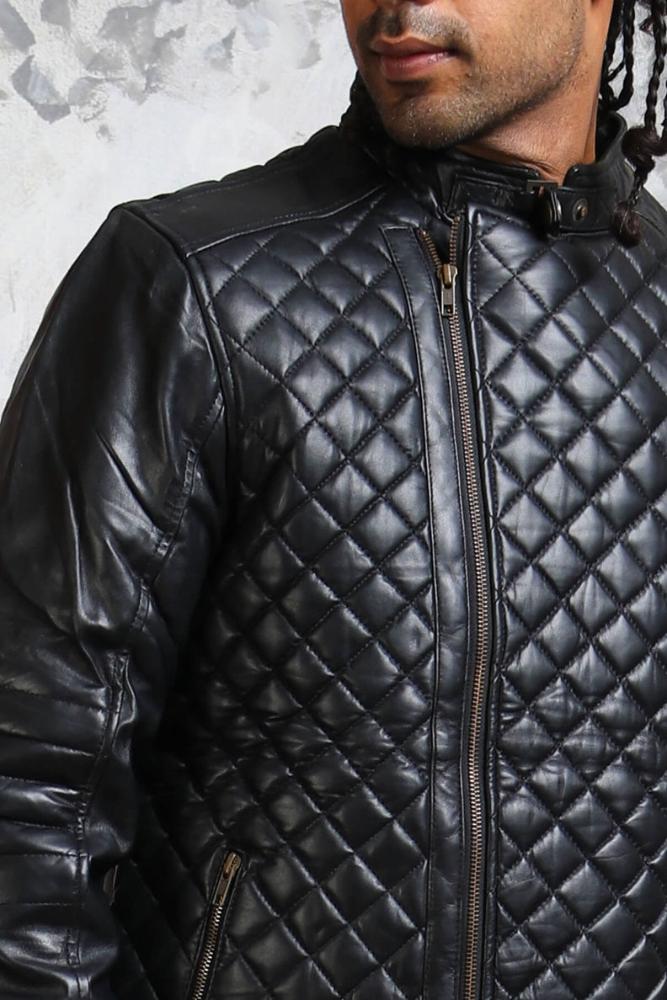 Padded Leather Jacket Diamond Quilted