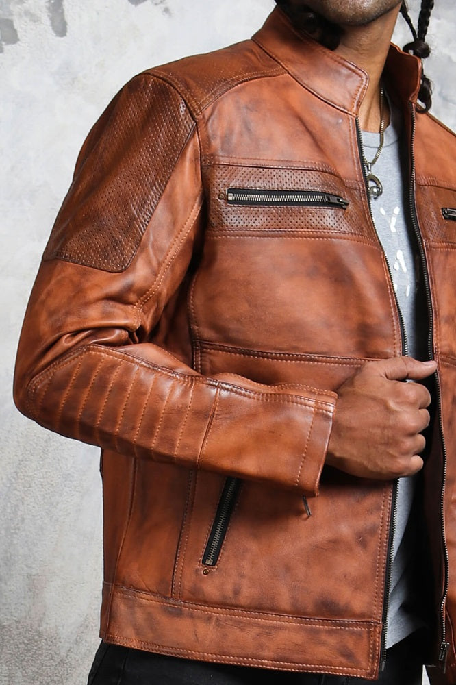 Perforated Leather Jacket Motorcycle Enthusiast